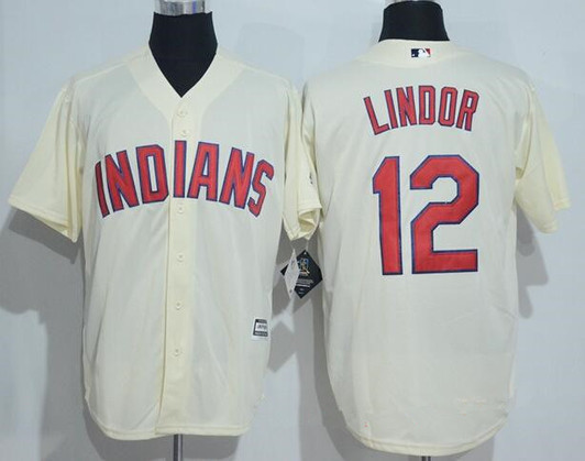 Francisco Lindor #12 Cleveland Indians Majestic Mens Limited Cool Base Jersey - Cream