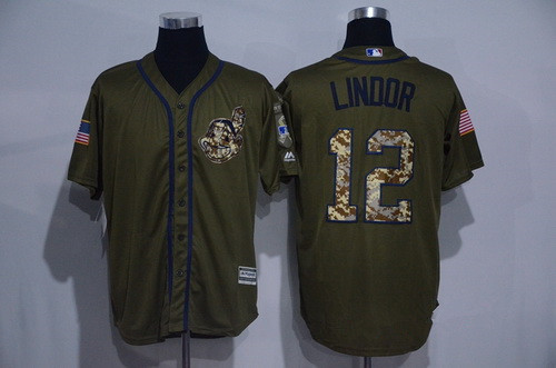Francisco Lindor #12 Cleveland Indians Mens Salute To Service Limited Cool Base Jersey - Green