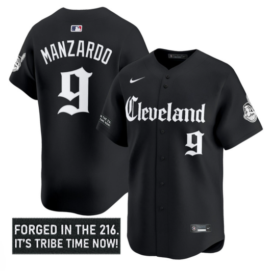 Kyle Manzardo #9 Cleveland Indians Gothic Iron Edition Limited Jersey - Black