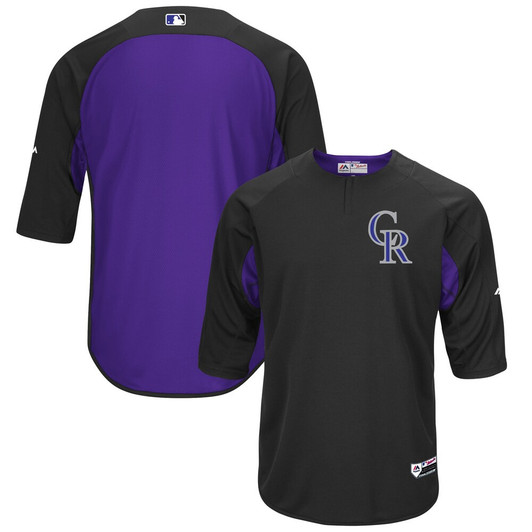 Colorado Rockies #34 Majestic On Field Sleeve Blackpurple Limited Batting Practice Jersey