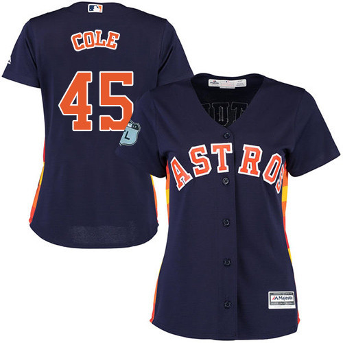 Gerrit Cole #45 Houston Astros Majestic Womens Authentic Alternate Cool Base Jersey - Navy Blue