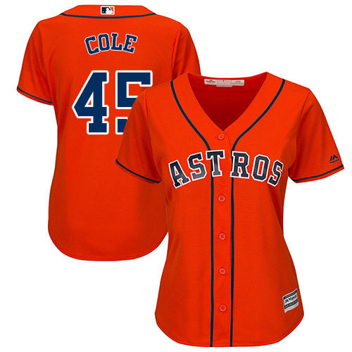 Gerrit Cole #45 Houston Astros Majestic Womens Authentic Alternate Cool Base Jersey - Orange