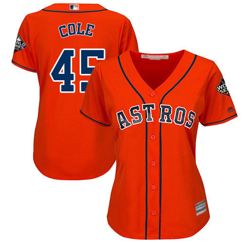 Gerrit Cole #45 Houston Astros Womens 2019 Alternate World Series Bound Limited Baseball Jersey - Orange