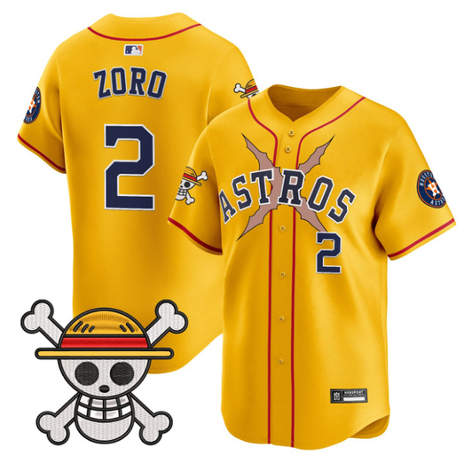 Houston Astros #2 2025 Zoro One Piece Vapor Limited Jersey - Gold
