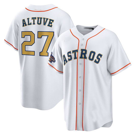 Jose Altuve #27 Houston Astros 2023 Gold Limited Player Stitche Jersey - White