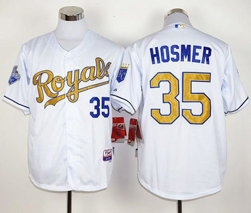 Eric Hosmer #35 Kansas City Royals 2015 World Series Champions Gold Program Limited Jersey - White
