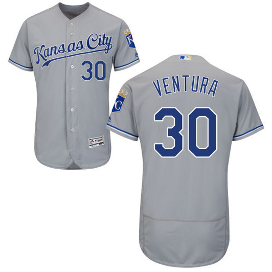 Kansas City Royals #30 Majestic Mens 2016 Yordano Ventura Road Flexbase Limited Baseball Jersey - Gray