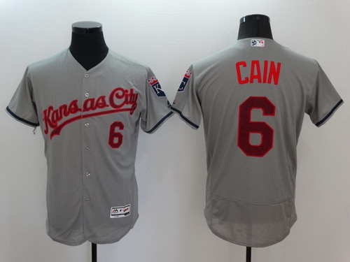 Lorenzo Cain #6 Kansas City Royals Majestic Mens 2016 Fashion Stars Stripes Flexbase Limited Jersey - Gray