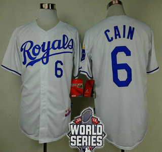 Lorenzo Cain #6 Kansas City Royals Mens 2015 Home Baseball World Series Patch Limited Jersey - White