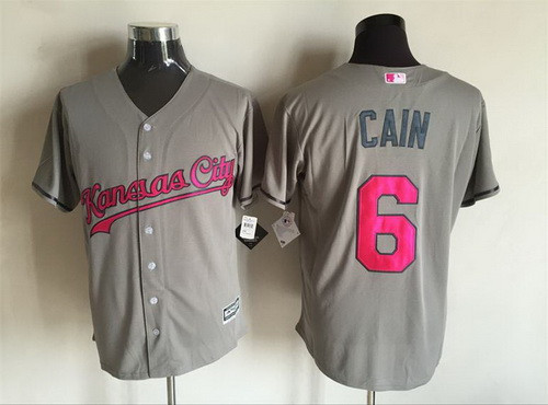 Lorenzo Cain #6 Kansas City Royals Mens 2016 Pink Mothers Day Limited Baseball Cool Base Jersey - Gray