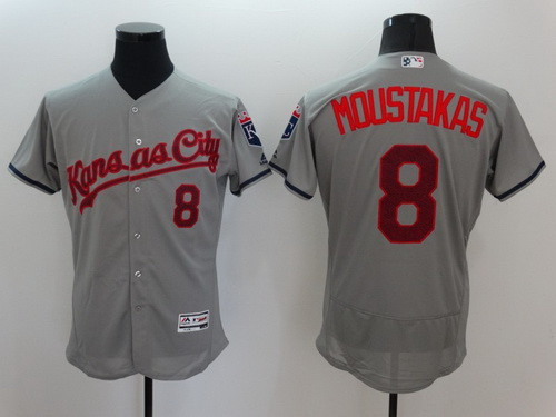 Mike Moustakas #8 Kansas City Royals Majestic Mens 2016 Fashion Stars Stripes Flexbase Limited Jersey - Gray