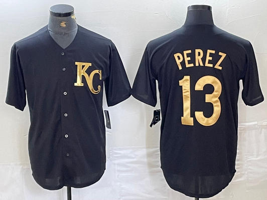 Salvador Perez #13 Kansas City Royals Cool Base Baseball Jer Limited Jersey - Black Gold
