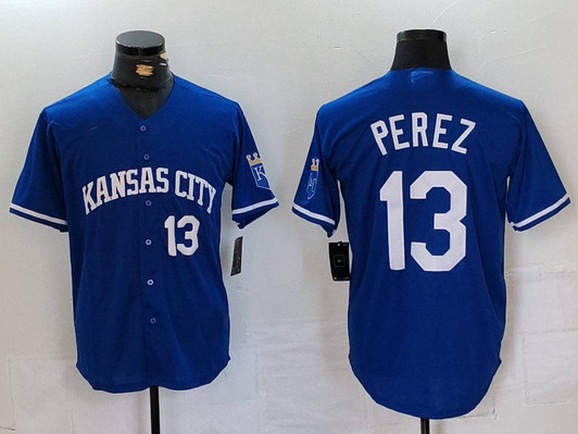 Salvador Perez #13 Kansas City Royals Number Cool Base Baseball J Limited Jersey - Royal