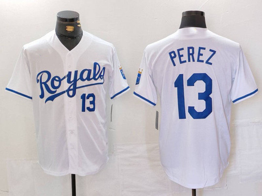 Salvador Perez #13 Kansas City Royals Number Cool Base Baseball J Limited Jersey - White