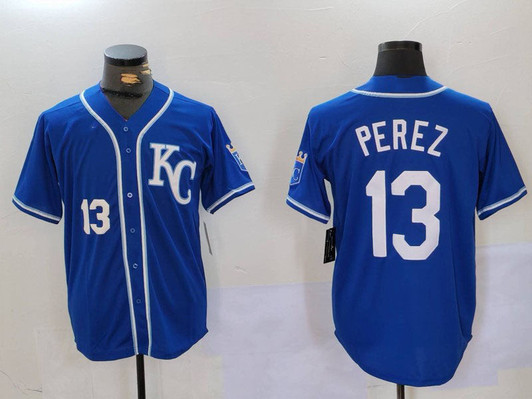Salvador Perez #13 Kansas City Royals Number Kc Limited Cool Base Baseball Jersey - Blue