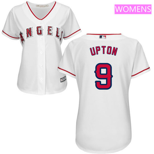 Justin Upton #9 Los Angeles Angels Majestic Womens Home Limited Cool Base Jersey - White