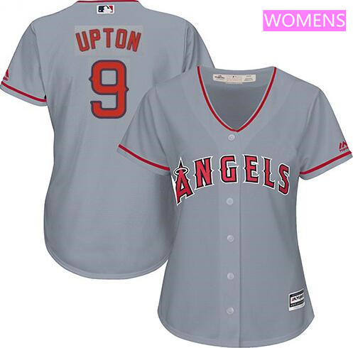 Justin Upton #9 Los Angeles Angels Majestic Womens Road Limited Cool Base Jersey - Gray
