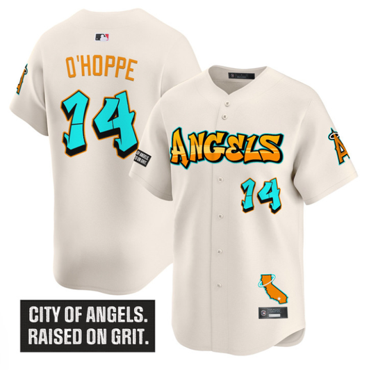 Logan O'Hoppe #14 Los Angeles Angels Graffiti Halo Drop Limited Jersey - Cream
