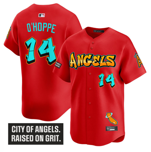 Logan O'Hoppe #14 Los Angeles Angels Graffiti Halo Drop Limited Jersey - Red