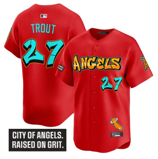 Mike Trout #27 Los Angeles Angels Graffiti Halo Drop Edition Limited Jersey - Red