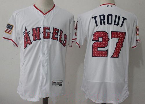 Mike Trout #27 Los Angeles Angels Majestic Mens 2017 Of Anaheim Independence Stars Stripes Limited Flex Base Jersey - White