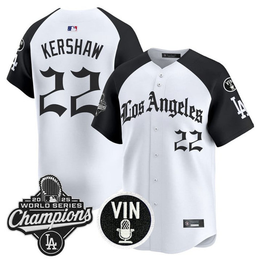 Clayton Kershaw #22 Los Angeles Dodgers 2025 World Series Champions La Gothic Limited Jersey