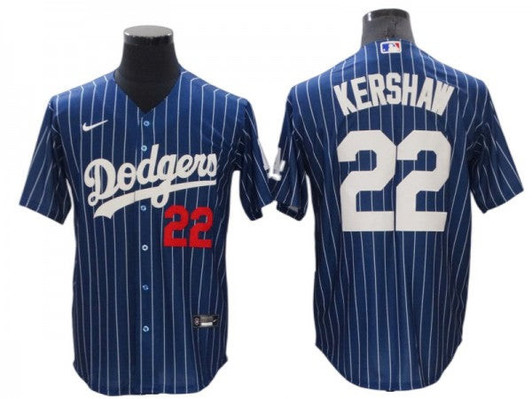 Clayton Kershaw #22 Los Angeles Dodgers Pinstripe Limited Cool Base Jersey - Blue