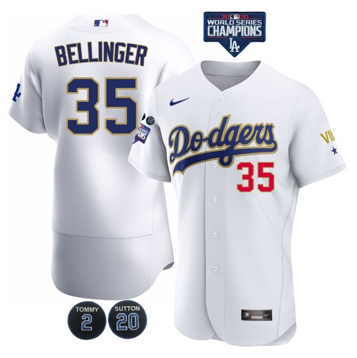 Cody Bellinger #35 Los Angeles Dodgers Mens Championship Flex Base Sttiched Limited Jersey - White Gold