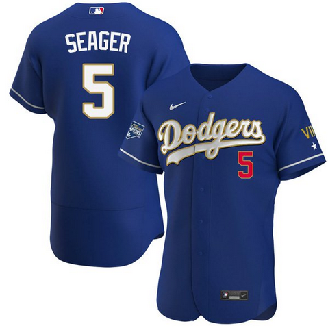 Corey Seager #5 Los Angeles Dodgers Mens Championship Flex Base Sttiched Limited Jersey - Royal Blue