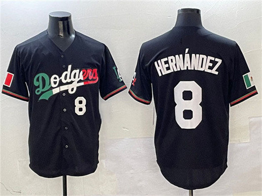 Enrique Hernandez #8 Los Angeles Dodgers Mexico Flag Limited Base Jersey - Black