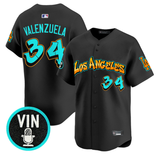 Fernando Valenzuela #34 Los Angeles Dodgers Graffiti Street Style Limited Jersey - Black