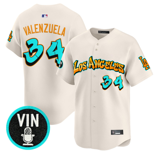 Fernando Valenzuela #34 Los Angeles Dodgers Graffiti Street Style Limited Jersey - Cream