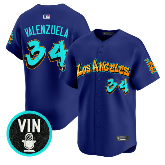 Fernando Valenzuela #34 Los Angeles Dodgers Graffiti Street Style Limited Jersey - Royal