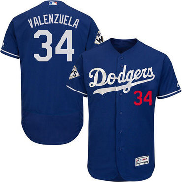 Fernando Valenzuela #34 Los Angeles Dodgers Mens 2017 Flexbase Authentic World Series Bound Jersey - Blue