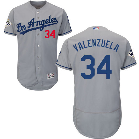 Fernando Valenzuela #34 Los Angeles Dodgers Mens 2017 Flexbase Authentic World Series Bound Jersey - Grey