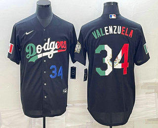 Fernando Valenzuela #34 Los Angeles Dodgers Mens Number Mexico Cool Base Baseball Jerseys Limited Jersey - Black
