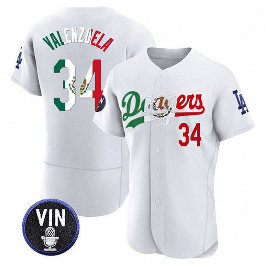 Fernando Valenzuela #34 Los Angeles Dodgers Mexico Special Vin Scully Patc Limited Jersey - White