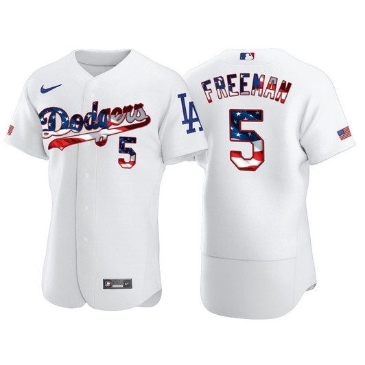 Freddie Freeman #5 Los Angeles Dodgers 2020 Stars Stripes 4Th Of July Gift Dodgers Fans Limited Jersey - White