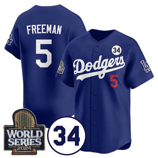 Freddie Freeman #5 Los Angeles Dodgers 2024 World Series No. 34 Patch Limited Jersey - Royal