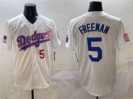 Freddie Freeman #5 Los Angeles Dodgers American Flag Patch Limited St Jersey - White