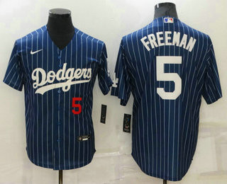 Freddie Freeman #5 Los Angeles Dodgers Nike Mens Pinstripe Limited Cool Base Jersey - Navy Blue