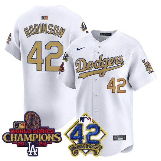 Jackie Robinson #42 Los Angeles Dodgers Men'S 2024 World Series Champions Patch Vapor Premier Limited Jersey