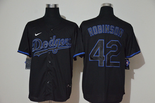 Jackie Robinson #42 Los Angeles Dodgers Nike Mens Lights Out Fashion Limited Cool Base Jersey - Black