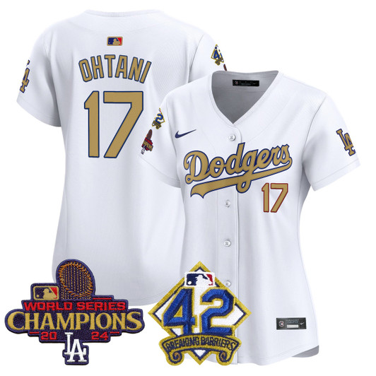 Jackie Robinson #42 Los Angeles Dodgers Women'S 2024 World Series Champions Patch Vapor Premier Limited Jersey