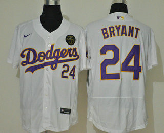 Kobe Bryant #24 Los Angeles Dodgers Nike Mens Purple Name Kb Patch Limited Flex Base Jersey - White
