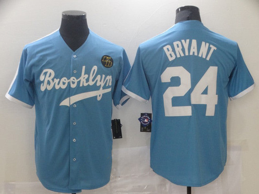 Kobe Bryant #24 Los Angeles Dodgers Throwback Kb Patch Limited Cool Base Jersey - Light Blue