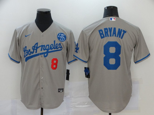 Kobe Bryant #8 Los Angeles Dodgers Nike Mens Kb Patch Limited Cool Base Jersey - Grey