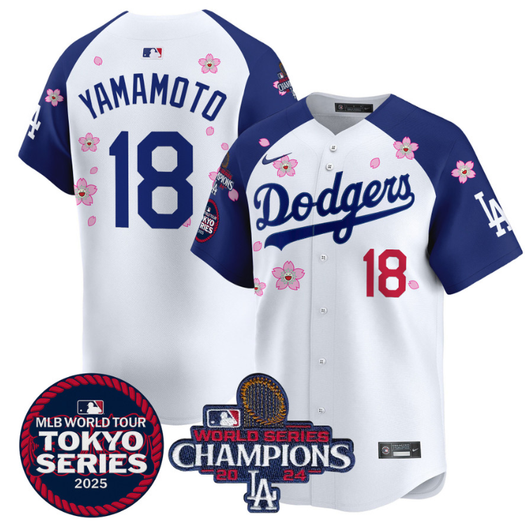 Los Angeles Dodgers #18 2025 Yamamoto Tokyo Series World Series Champions Patch Alter Limited Jersey