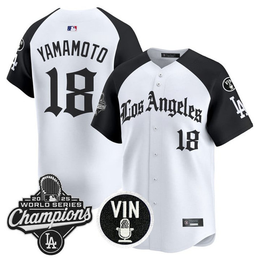 Los Angeles Dodgers #18 2025 Yamamoto World Series Champions La Gothic Limited Jersey