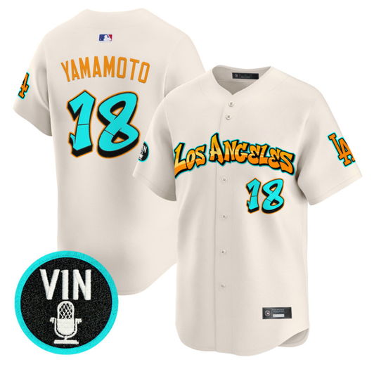 Los Angeles Dodgers #18 Yamamoto Graffiti Street Style Limited Jersey - Cream